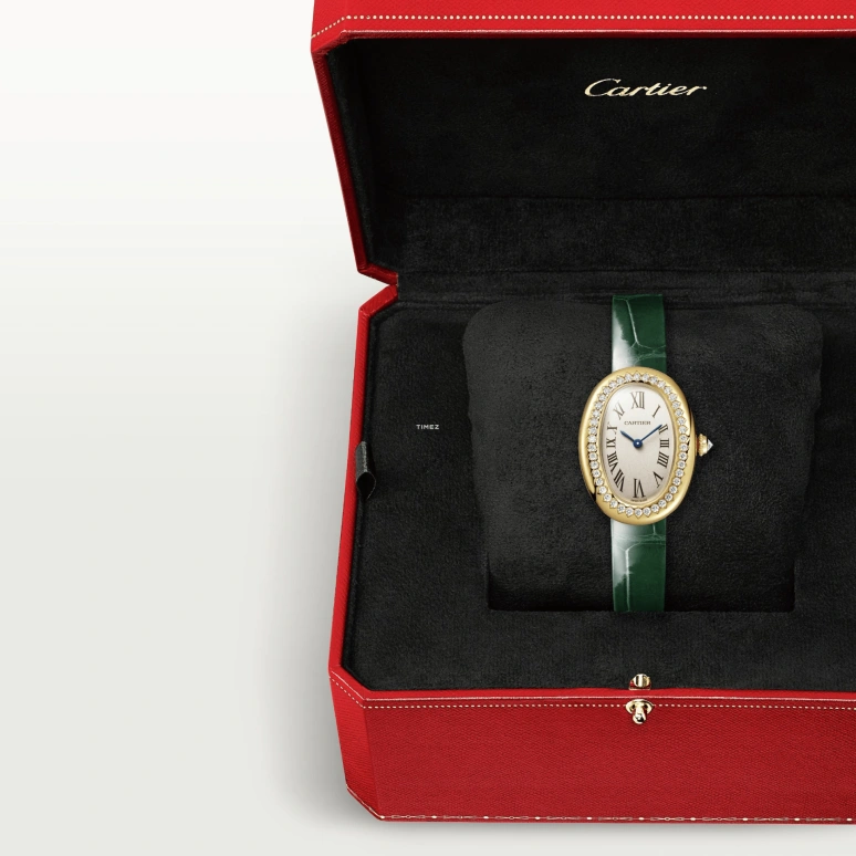 Cartier,Baignoire 31.40x23.09mm,31.40x23.09mm,Yellow Gold,Silver,Quartz,Sapphire,Crystal Glass,Oval,WJBA0038