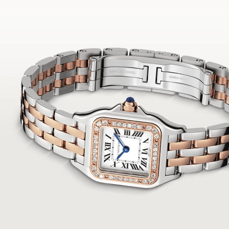 Cartier,Panthère de Cartier 20x30mm,20x30mm,Rose Gold,Stainless Steel,White,Quartz,Sapphire,Crystal Glass,Other,W3PN0009
