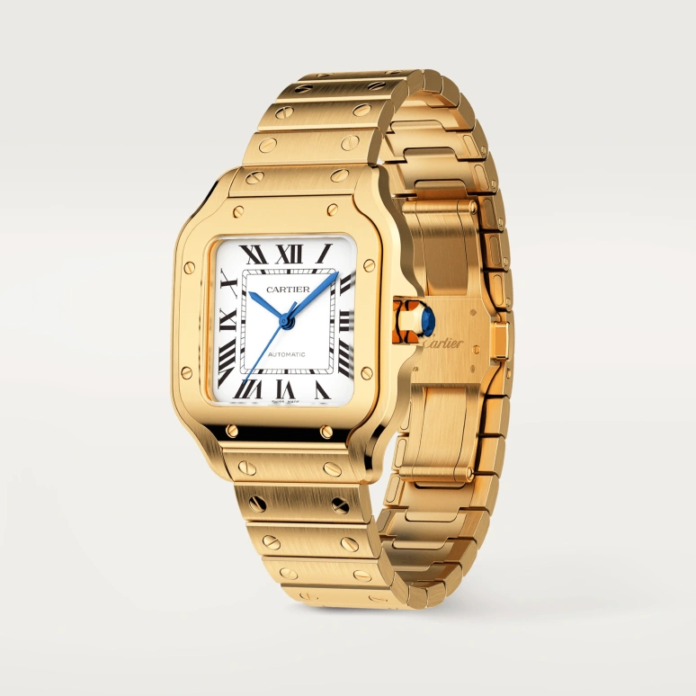 Cartier,Santos de Cartier 35.10mm,35.10mm,Yellow Gold,Silver,Automatic,42hours,In-house Caliber,WGSA0030