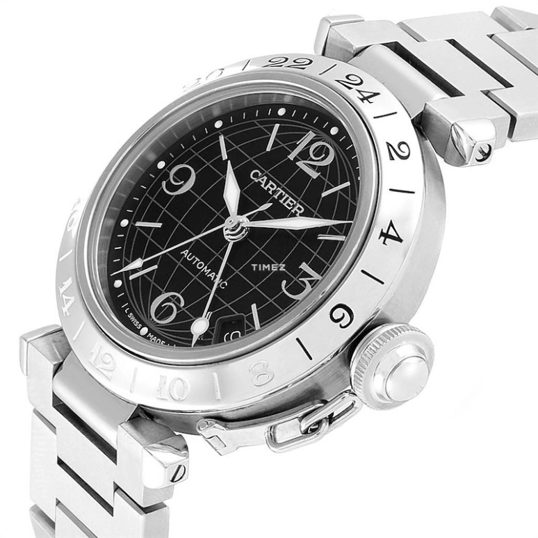 Cartier,Pasha de Cartier 42mm,42mm,Stainless Steel,Black,Automatic,Day,Dule Time,W31049M7