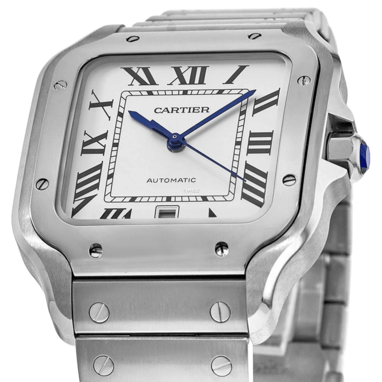 Cartier,Santos de Cartier 39.80mm,39.80mm,Stainless Steel,Silver,Automatic,Day,42hours,WSSA0009