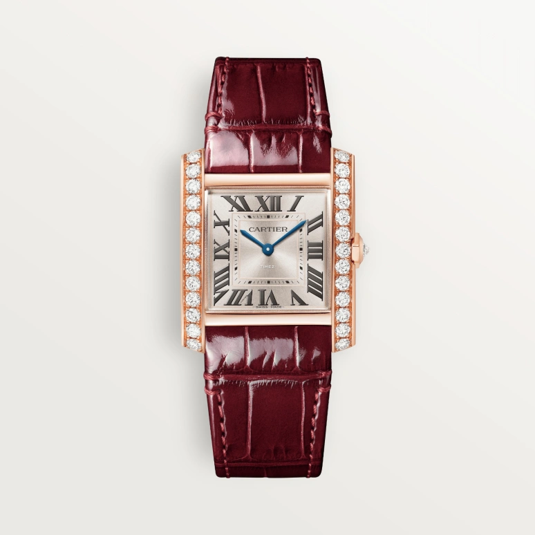 Cartier,Tank 32x27mm,32x27mm,Rose Gold,Silver,Quartz,Sapphire,Crystal Glass,Square,WJTA0050
