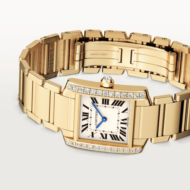 Cartier,Tank 24.97x29.95mm,24.97x29.95mm,Yellow Gold,Silver,Quartz,Sapphire,Crystal Glass,Square,WJTA0025