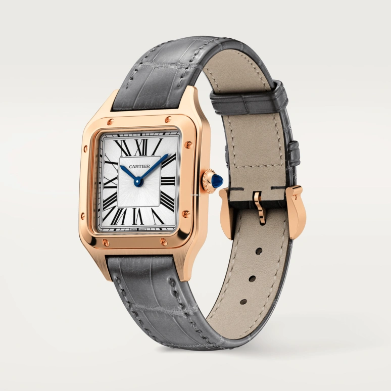 Cartier,Santos de Cartier 38x27.50mm,38x27.50mm,Rose Gold,Silver,Quartz,Sapphire,Crystal Glass,Square,WGSA0117