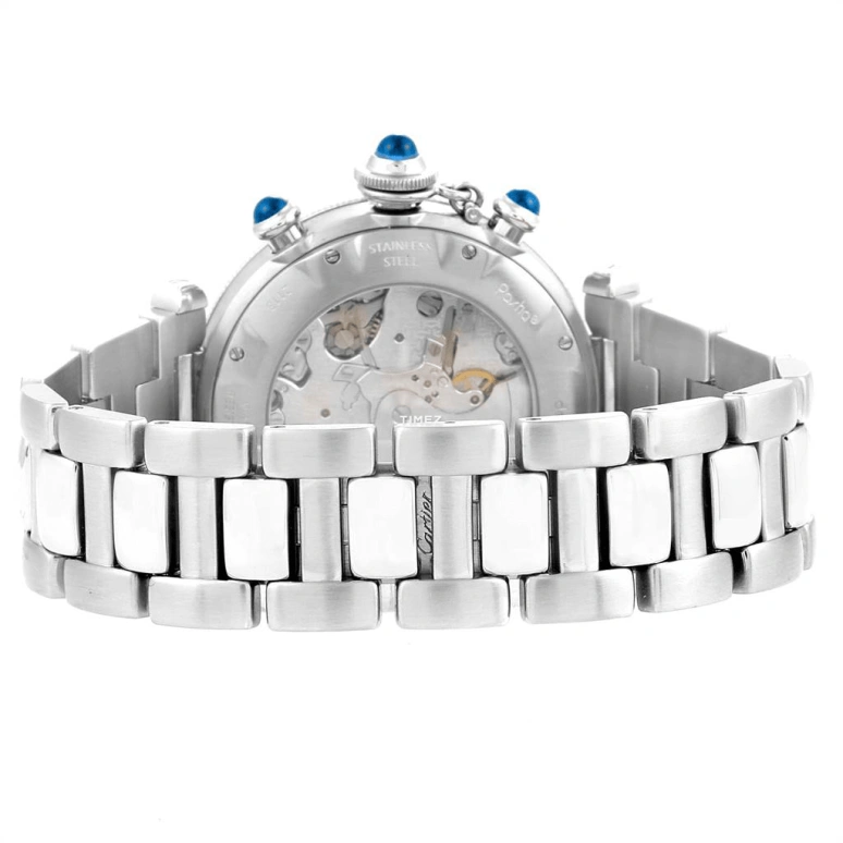 Cartier,Pasha de Cartier 38mm,38mm,Stainless Steel,White,Quartz,Chronograph,Day,W31030H3