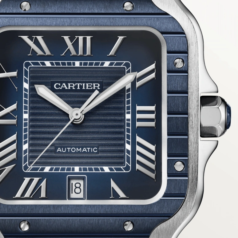 Cartier,Santos de Cartier 39.80mm,39.80mm,Stainless Steel,Blue,Automatic,Day,42hours,Stephen Curry,Threezus,WSSA0048