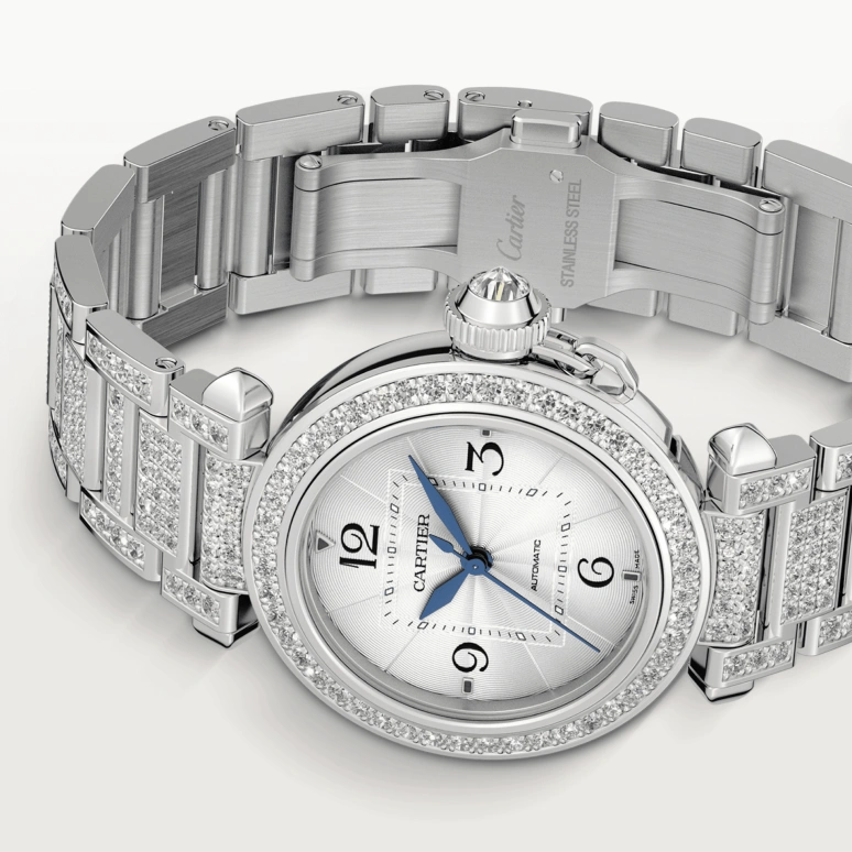 Cartier,Pasha de Cartier 35mm,35mm,White Gold,Silver,Automatic,42hours,In-house Caliber,WJPA0014
