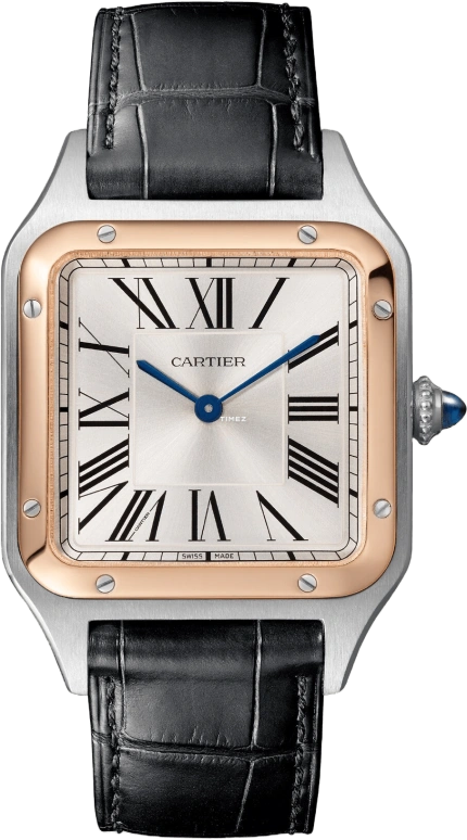 Cartier,Santos de Cartier 43.50x31.40mm,43.50x31.40mm,Rose Gold,Stainless Steel,Silver,Quartz,Sapphire,Glass,Square,W2SA0037