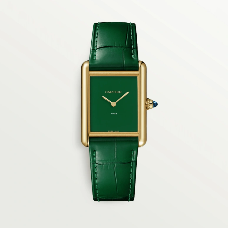 Cartier,Tank 33.70x25.50mm,33.70x25.50mm,Yellow Gold,Green,Handwound,Hardlex,Square,WGTA0191