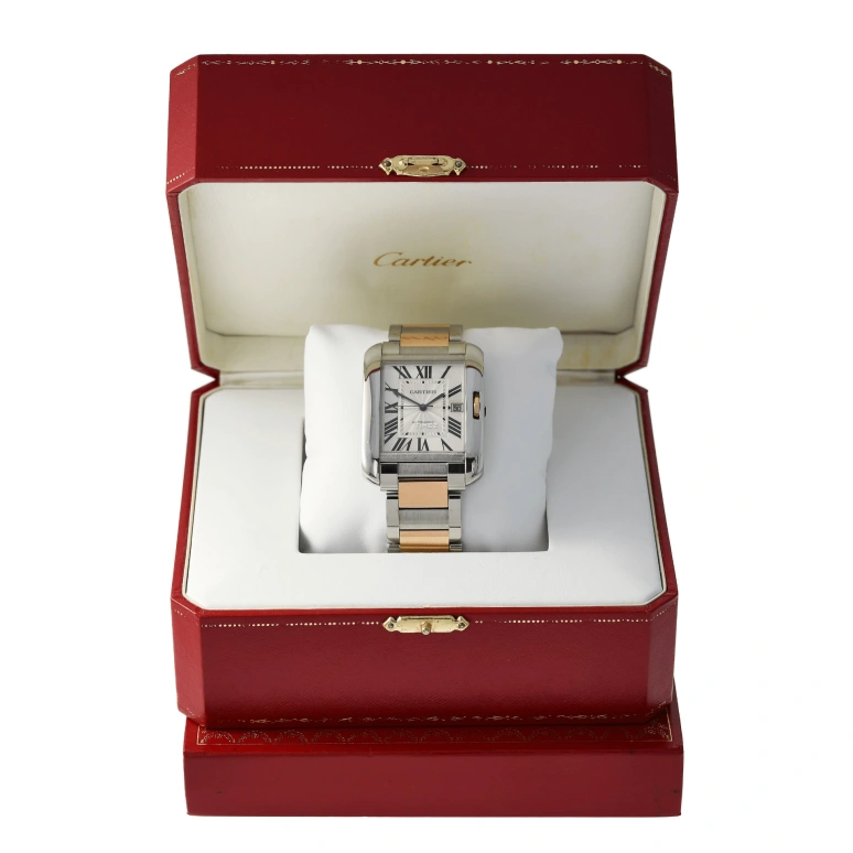 Cartier,Tank 47x36mm,47x36mm,Stainless Steel,Rose Gold,Silver,Automatic,Day,Sapphire,Crystal Glass,3507