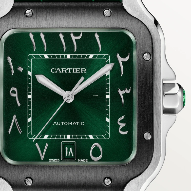 Cartier,Santos de Cartier 39.80mm,39.80mm,Stainless Steel,Green,Automatic,Day,42hours,WSSA0055