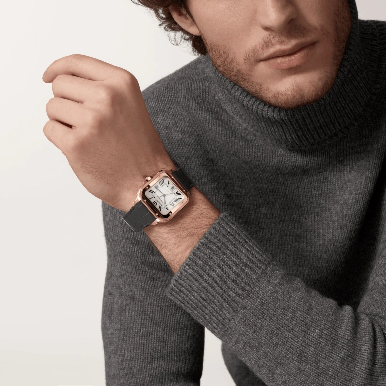 Cartier,Santos de Cartier 39.80x47.50mm,39.80x47.50mm,Rose Gold,Silver,Automatic,Day,42hours,WGSA0019