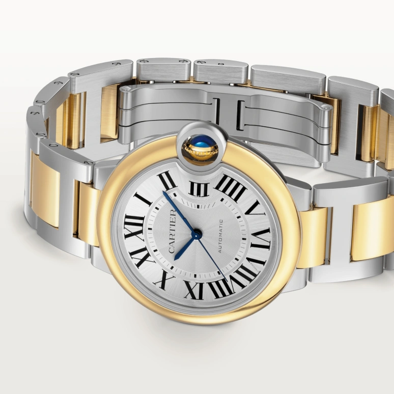 Cartier,Ballon Bleu de Cartier 36mm,36mm,Stainless Steel,Yellow Gold,Silver,Automatic,Sapphire,Crystal Glass,Round,W2BB0038