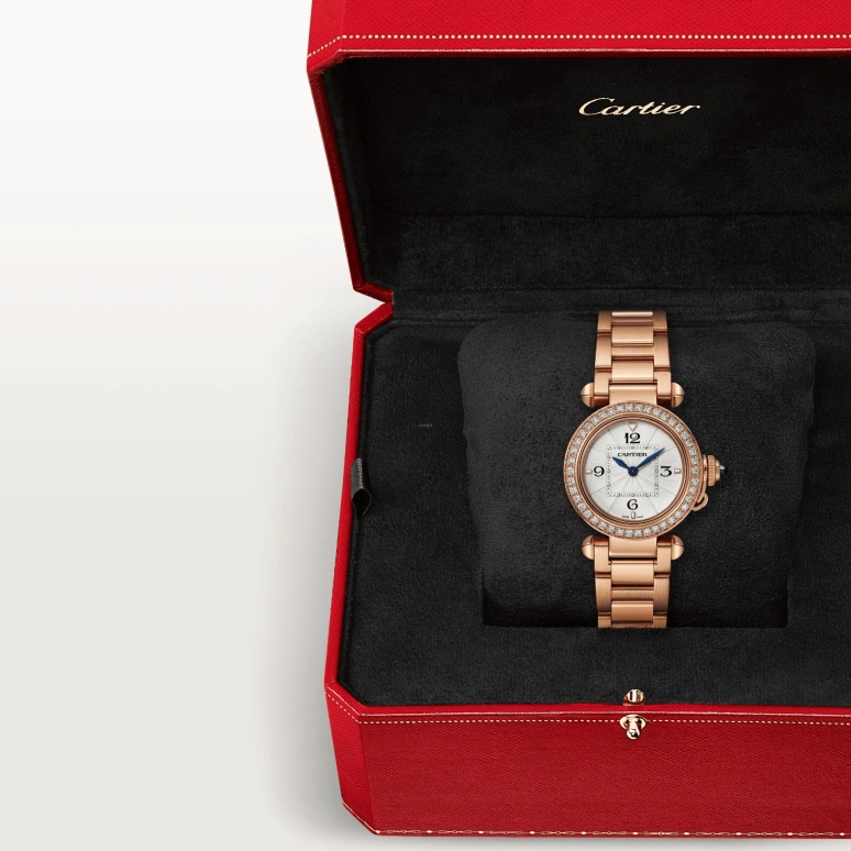 Cartier,Pasha de Cartier 30mm,30mm,Rose Gold,Silver,Quartz,Sapphire,Crystal Glass,Round,WJPA0018
