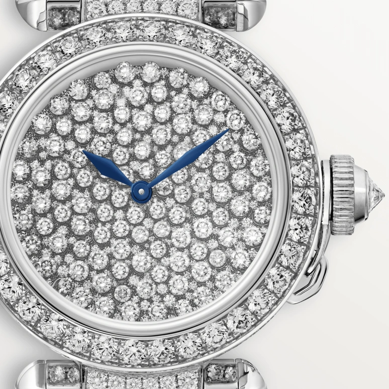 Cartier,Pasha de Cartier 35mm,35mm,White Gold,Silver,Automatic,Sapphire,Crystal Glass,Round,HPI01392