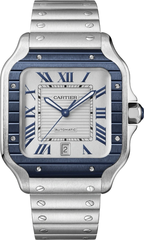 Cartier,Santos de Cartier 39.80mm,39.80mm,Stainless Steel,Silver,Automatic,Day,42hours,WSSA0047