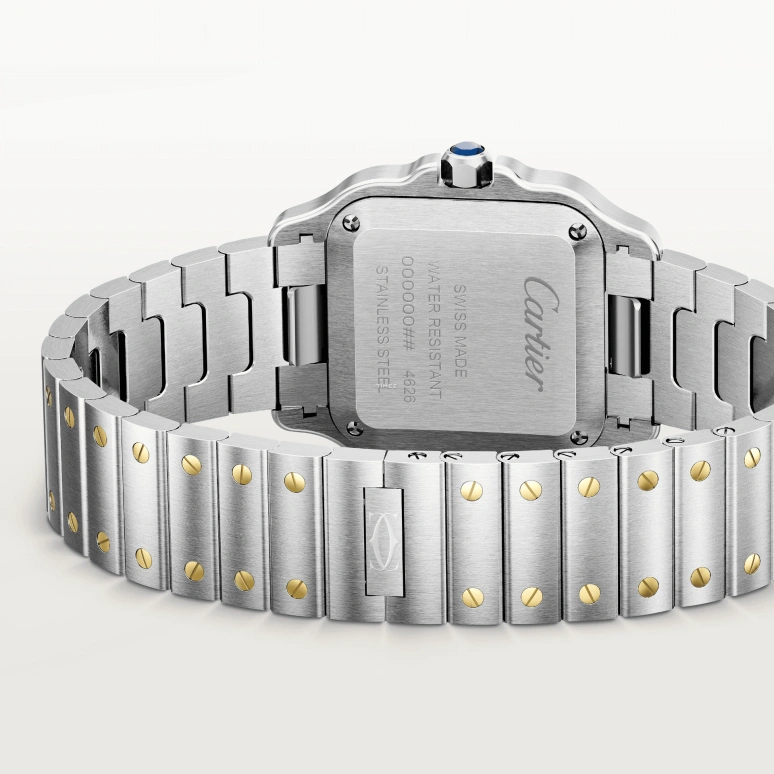 Cartier,Santos de Cartier 34.50x27mm,34.50x27mm,Stainless Steel,Yellow Gold,Silver,Quartz,Sapphire,Crystal Glass,Square,W2SA0033