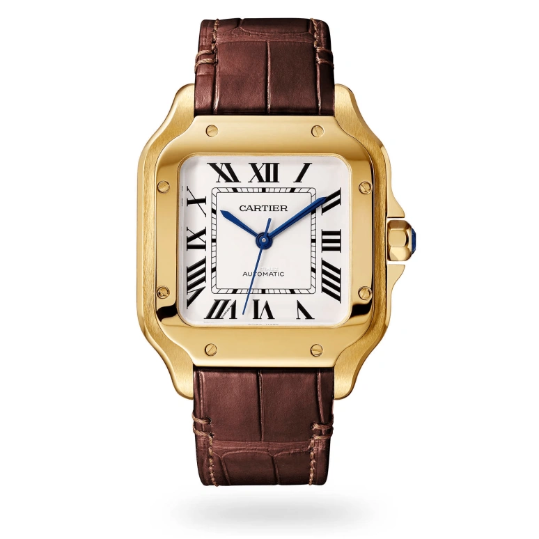 Cartier,Santos de Cartier 35.10mm,35.10mm,Yellow Gold,Silver,Automatic,42hours,In-house Caliber,WGSA0030
