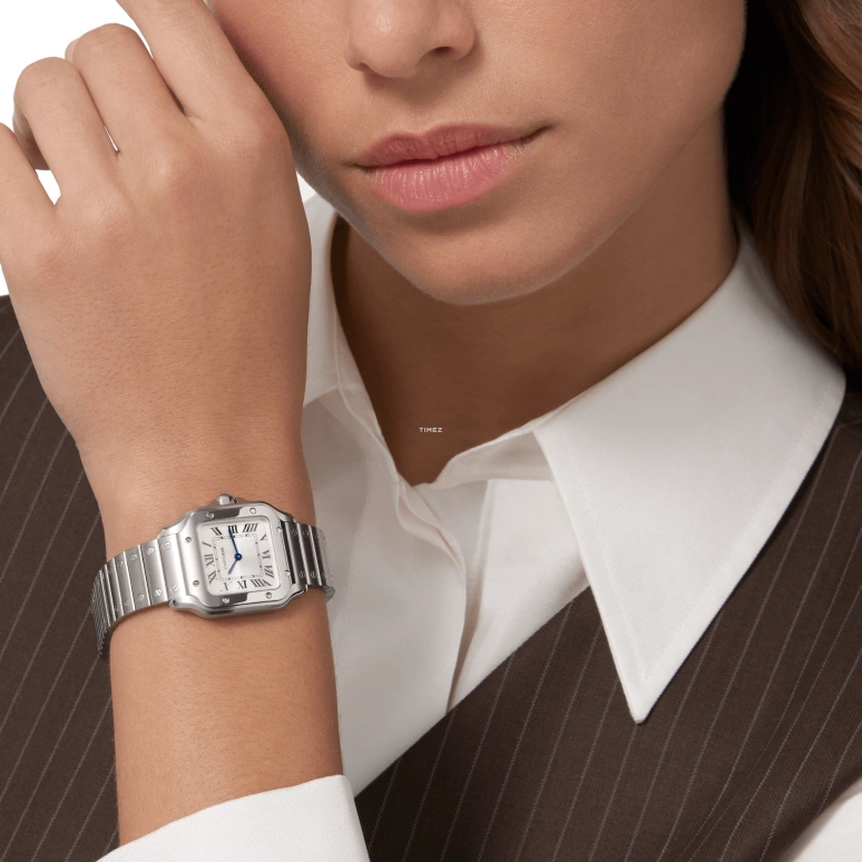 Cartier,Santos de Cartier 27x34.50mm,27x34.50mm,Stainless Steel,Silver,Quartz,Sapphire,Crystal Glass,Square,WSSA0082