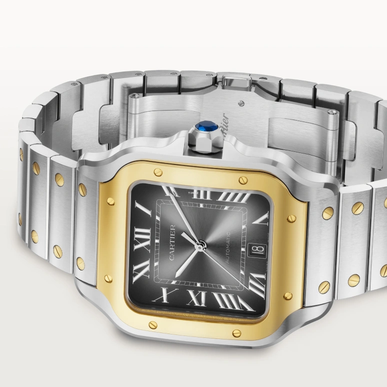 Cartier,Santos de Cartier 39.80mm,39.80mm,Stainless Steel,Smoky Coal,Gradient,Automatic,Day,Sapphire,Crystal Glass,W2SA0030