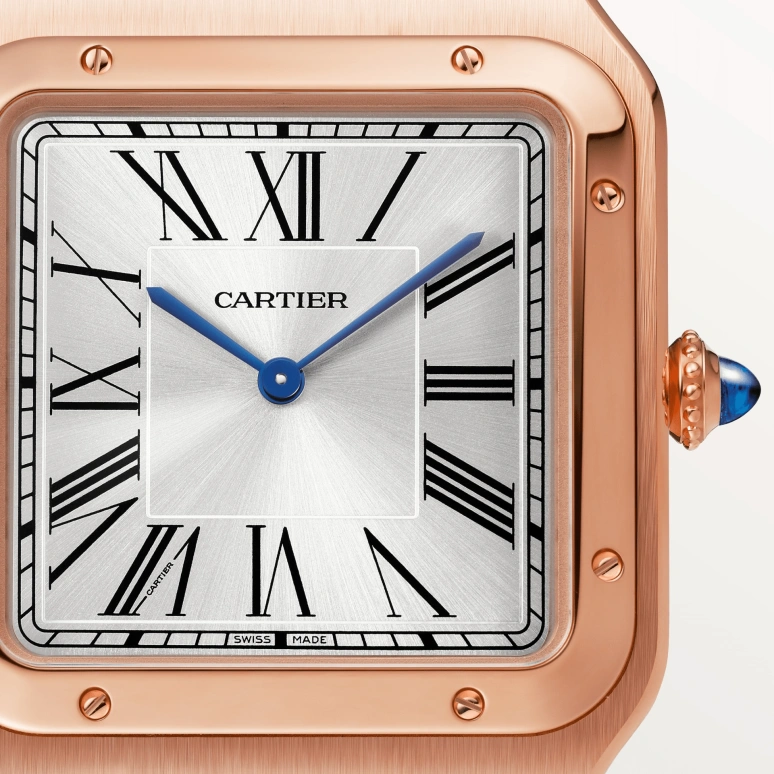 Cartier,Santos de Cartier 46.60x33.90mm,46.60x33.90mm,Rose Gold,Silver,Handwound,36hours,In-house Caliber,WGSA0032