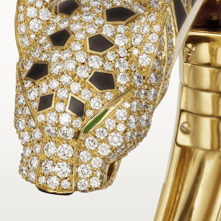 Cartier,Panthère de Cartier 18mm,18mm,Yellow Gold,Black,Quartz,Sapphire,Crystal Glass,Setting,Diamonds,HPI01369