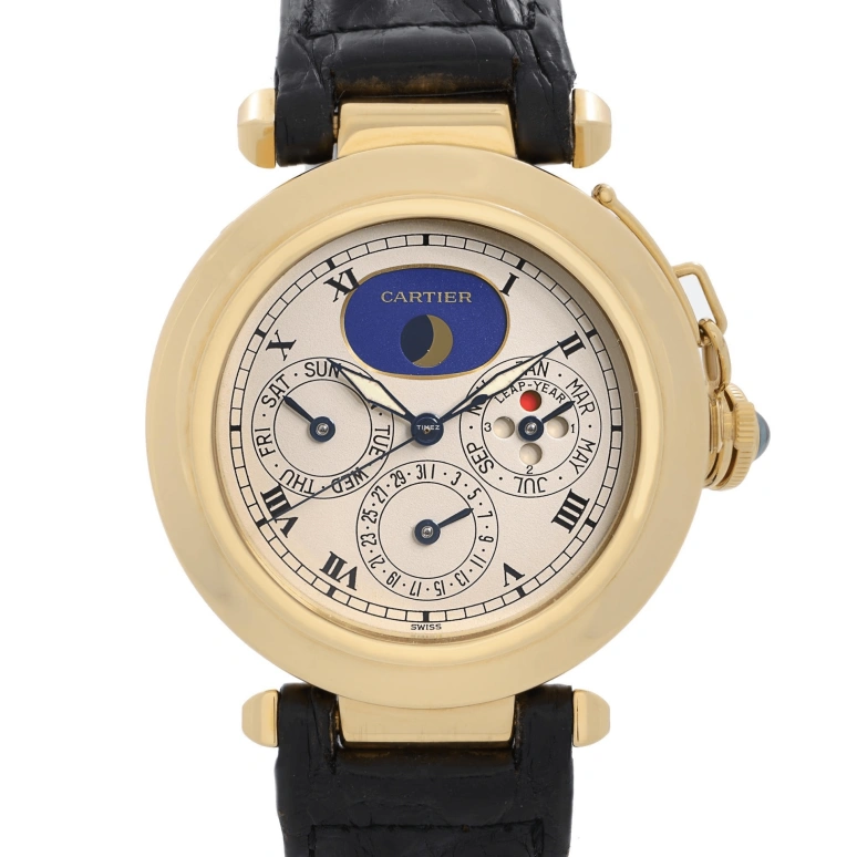 Cartier,Pasha de Cartier 38mm,38mm,Yellow Gold,Cream white,Quartz,Moonphase,Perpetual Calendar,Leap Year,Month,Sapphire,Round,30003