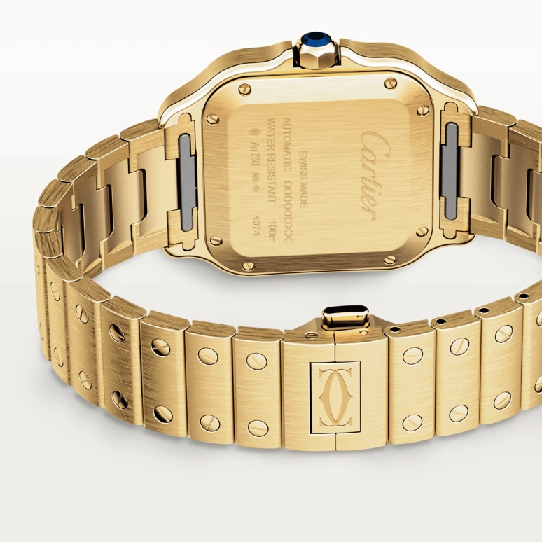 Cartier,Santos de Cartier 35.10x41.90mm,35.10x41.90mm,Yellow Gold,Silver,Automatic,42hours,In-house Caliber,WJSA0010