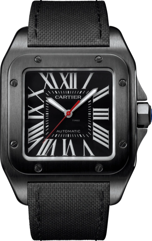 Cartier,Santos de Cartier 41.30mm,41.30mm,Stainless Steel,Black,Automatic,42hours,In-house Caliber,WSSA0006