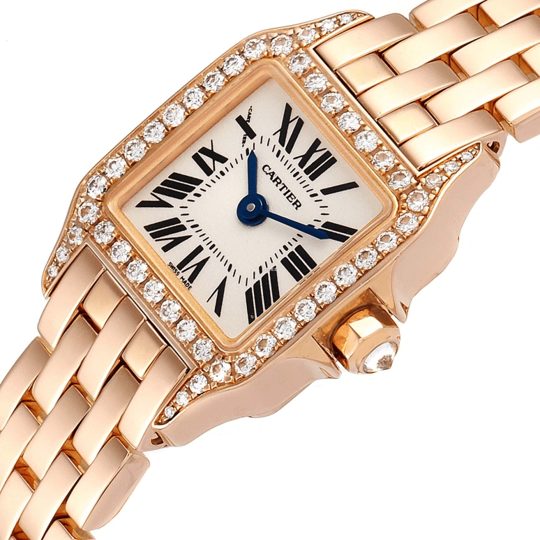 Cartier,Santos de Cartier 24x18.70mm,24x18.70mm,Rose Gold,Silver,Quartz,In-house Caliber,Sapphire,Crystal Glass,WF9011Z8