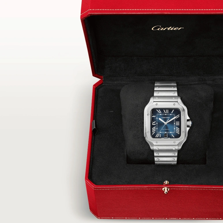 Cartier,Santos de Cartier 39.80mm,39.80mm,Stainless Steel,Gradient,Blue,Automatic,42hours,In-house Caliber,WSSA0030