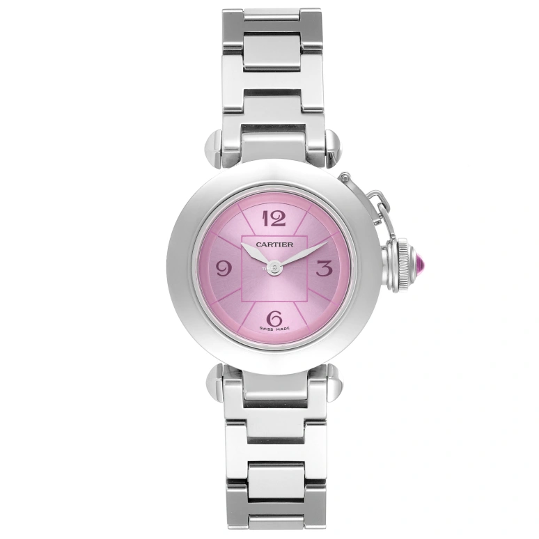 Cartier,Pasha de Cartier 27mm,27mm,Stainless Steel,Pink,Quartz,In-house Caliber,Sapphire,Crystal Glass,W3140023
