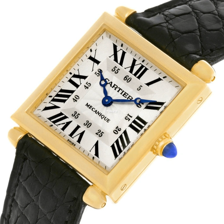Cartier,Tank 26mm,26mm,Yellow Gold,Silver,Handwound,Sapphire,Crystal Glass,Square,W1527551