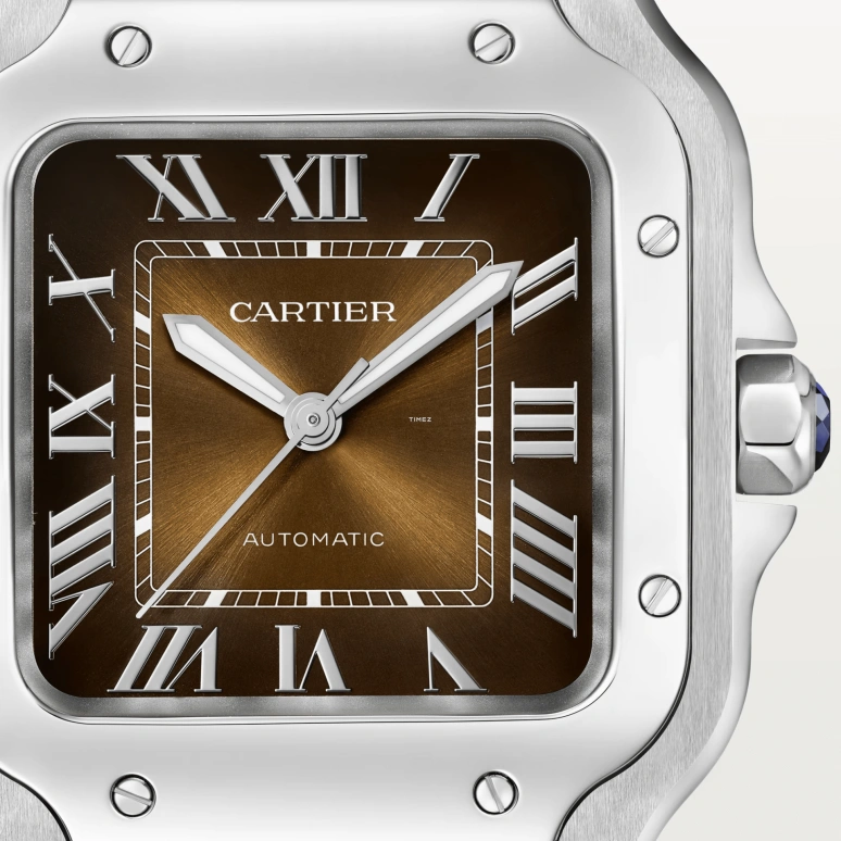 Cartier,Santos de Cartier 39.80mm,39.80mm,Stainless Steel,Brown,Gradient,Automatic,Sapphire,Crystal Glass,Square,WSSA0064