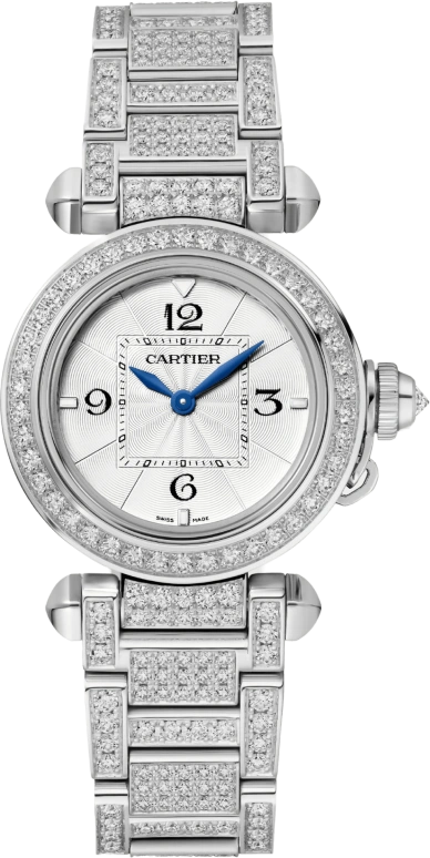 Cartier,Pasha de Cartier 30mm,30mm,White Gold,Silver,Quartz,Sapphire,Crystal Glass,Round,WJPA0019