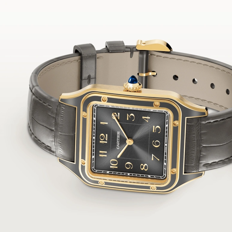 Cartier,Santos de Cartier 43.50x31.40mm,43.50x31.40mm,Yellow Gold,Grey,Handwound,36hours,In-house Caliber,WGSA0097