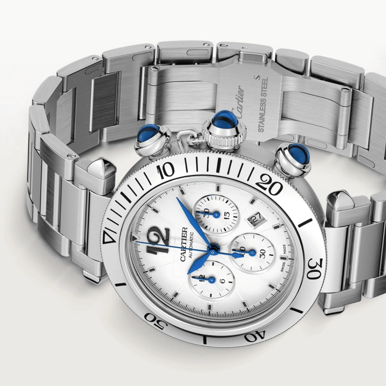 Cartier,Pasha de Cartier 41mm,41mm,Stainless Steel,Silver,Automatic,Chronograph,Day,WSPA0018