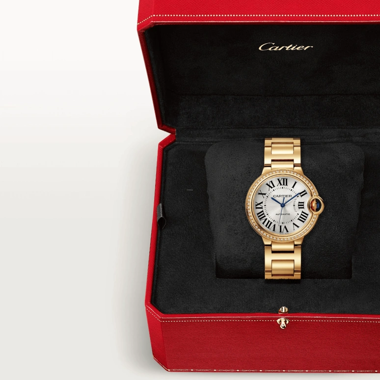 Cartier,Ballon Bleu de Cartier 36mm,36mm,Yellow Gold,Silver,Automatic,Sapphire,Crystal Glass,Round,WJBB0070