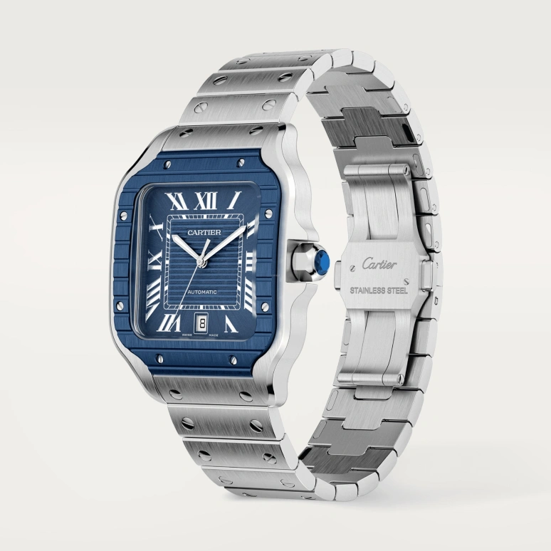 Cartier,Santos de Cartier 39.80mm,39.80mm,Stainless Steel,Blue,Automatic,Day,42hours,Stephen Curry,Threezus,WSSA0048
