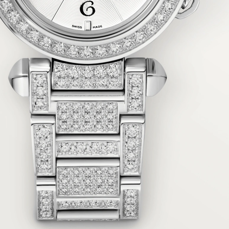 Cartier,Pasha de Cartier 30mm,30mm,White Gold,Silver,Quartz,Sapphire,Crystal Glass,Round,WJPA0019