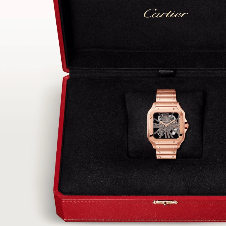 Cartier,Santos de Cartier 39.70mm,39.70mm,Rose Gold,Silver,Handwound,72hours,In-house Caliber,WHSA0016