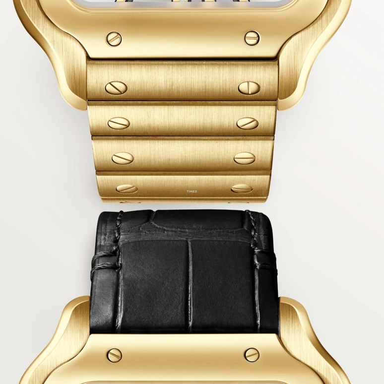 Cartier,Santos de Cartier 39.70mm,39.70mm,Yellow Gold,Skeleton,Handwound,Sapphire,Crystal Glass,Square,WHSA0042