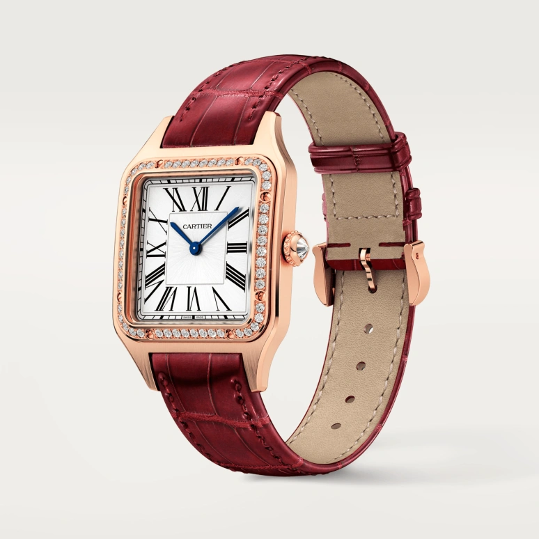 Cartier,Santos de Cartier 43.50x31.40mm,43.50x31.40mm,Rose Gold,Silver,Quartz,Sapphire,Crystal Glass,Square,WJSA0016