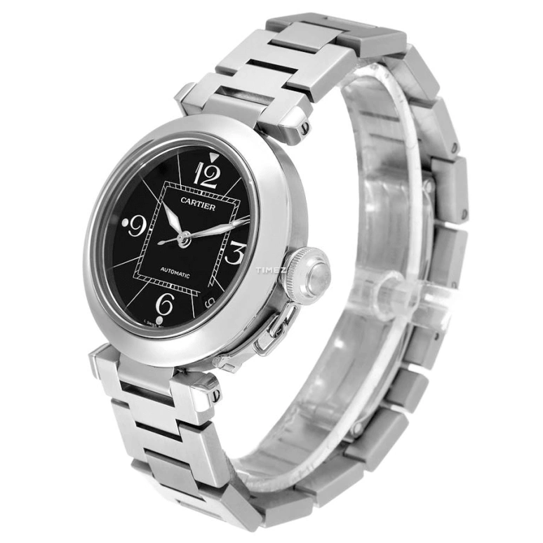 Cartier,Pasha de Cartier 35mm,35mm,Stainless Steel,Black,Quartz,Day,Sapphire,Crystal Glass,W31076M7