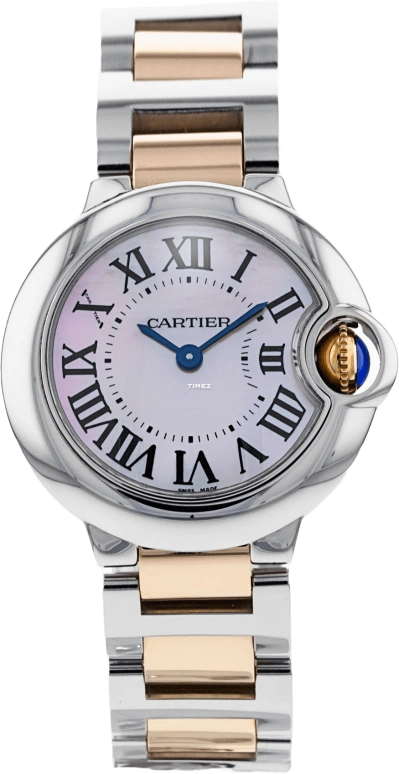 Cartier,Ballon Bleu de Cartier 28.60mm,28.60mm,Stainless Steel,Rose Gold,Pink,Quartz,In-house Caliber,Sapphire,Crystal Glass,W6920034