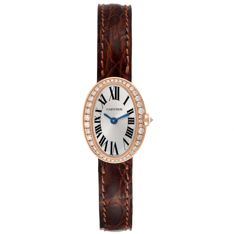 Cartier,Baignoire 25.30x20.79mm,25.30x20.79mm,Rose Gold,Silver,Quartz,In-house Caliber,Sapphire,Crystal Glass,WB520028