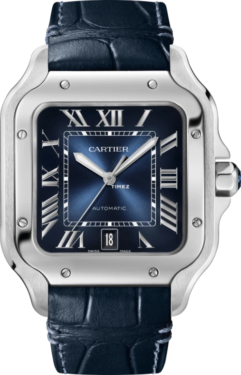 Cartier,Santos de Cartier 47.50x39.80mm,47.50x39.80mm,Stainless Steel,Blue,Automatic,Day,Sapphire,Hardlex,WSSA0071