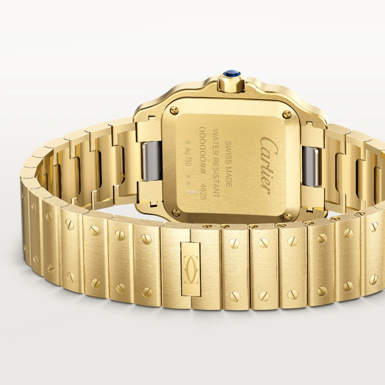 Cartier,Santos de Cartier 27x34.50mm,27x34.50mm,Yellow Gold,Silver,Quartz,Sapphire,Crystal Glass,Square,WGSA0107