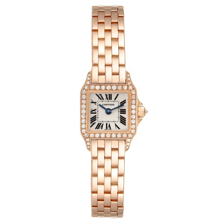 Cartier,Santos de Cartier 24x18.70mm,24x18.70mm,Rose Gold,Silver,Quartz,In-house Caliber,Sapphire,Crystal Glass,WF9011Z8