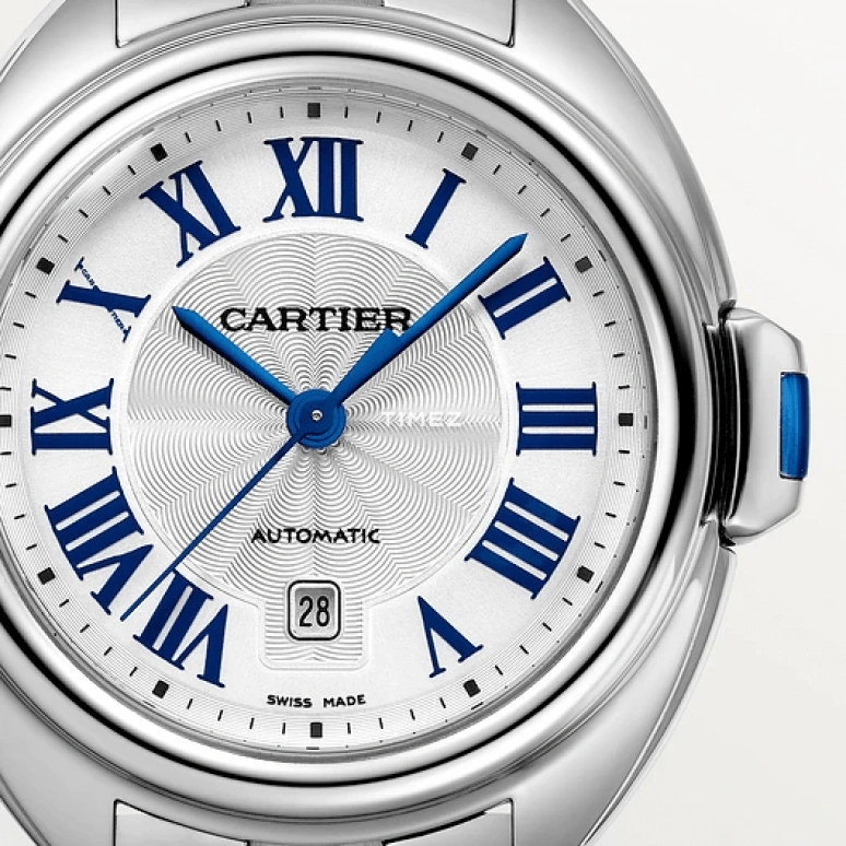 Cartier,Clé de Cartier 34.50x34.11mm,34.50x34.11mm,Stainless Steel,Silver,Automatic,Day,Sapphire,Crystal Glass,WSCL0005